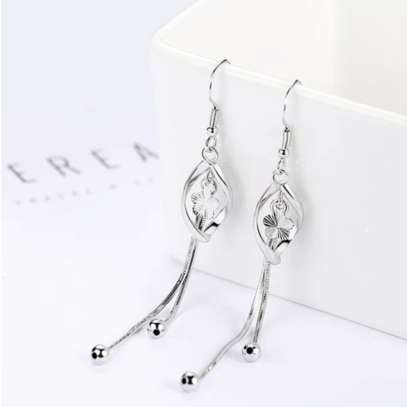 Sterling Silver Dangling Chain Earing for Women,Flower,Swirling,Gift,Teens,NEW - Picture 2 of 2